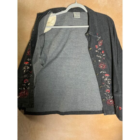 Allison Daley Denim Jacket & Pants Set Floral Embroidered Women's Outfit - Picture 8 of 12